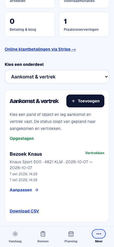 Gemeenschappelijke app · voorbeeld van aankomstregistratie