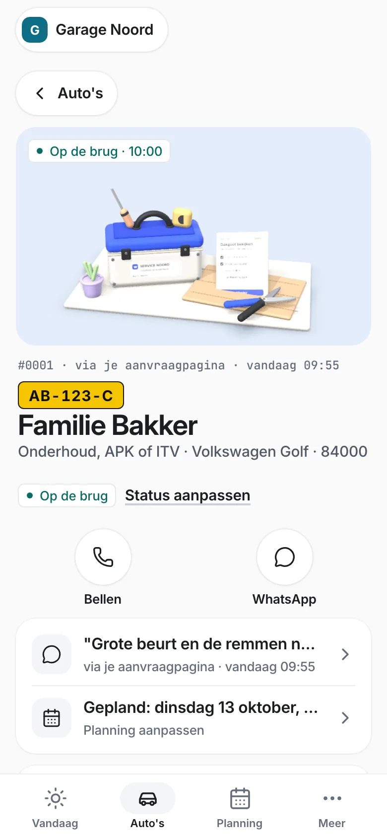 The real app with practice data: A job · Service and maintenance