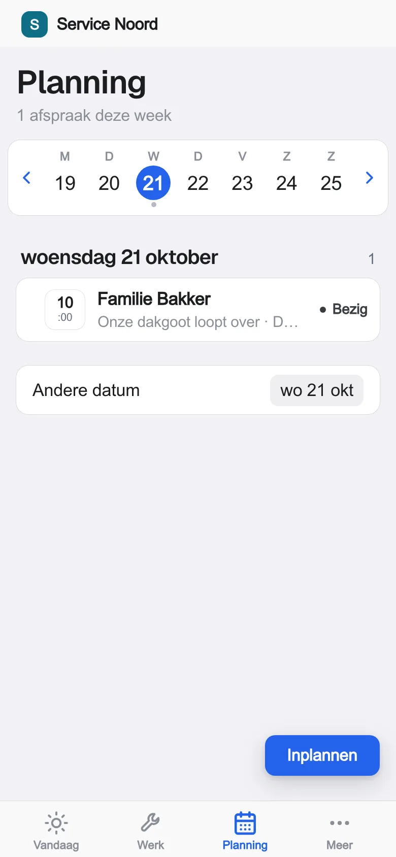 Die echte App, mit Übungsdaten: Planung: der Auftrag mit Kollege und Zeitfenster