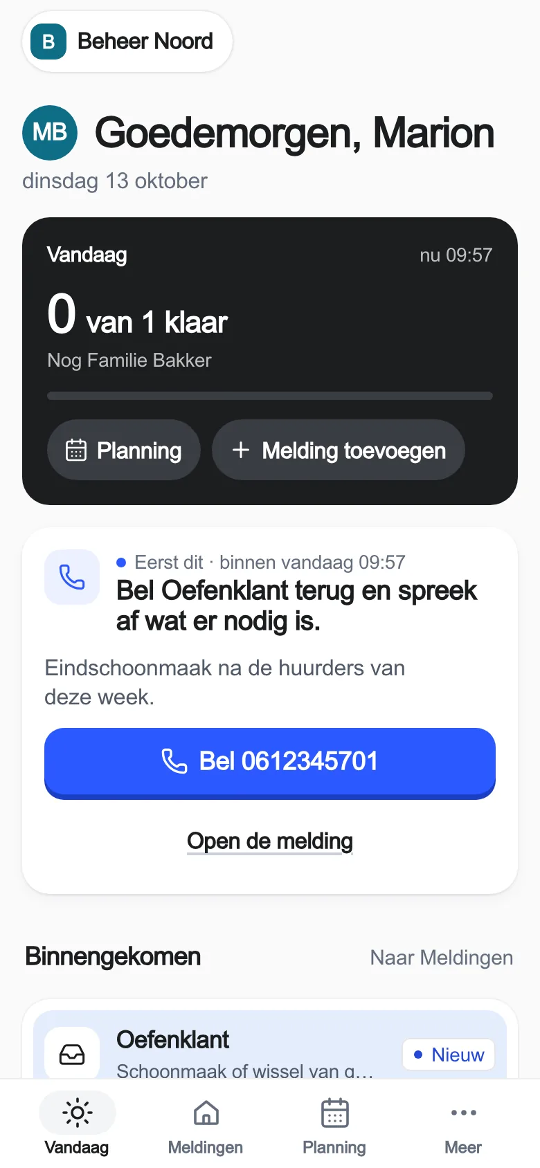 The real app with practice data: Today · Property