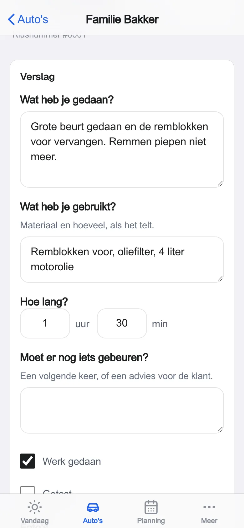 The real app, with practice data: Report with photos