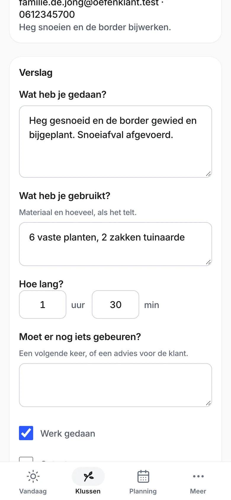 Die echte App, mit Übungsdaten: Bericht mit Fotos