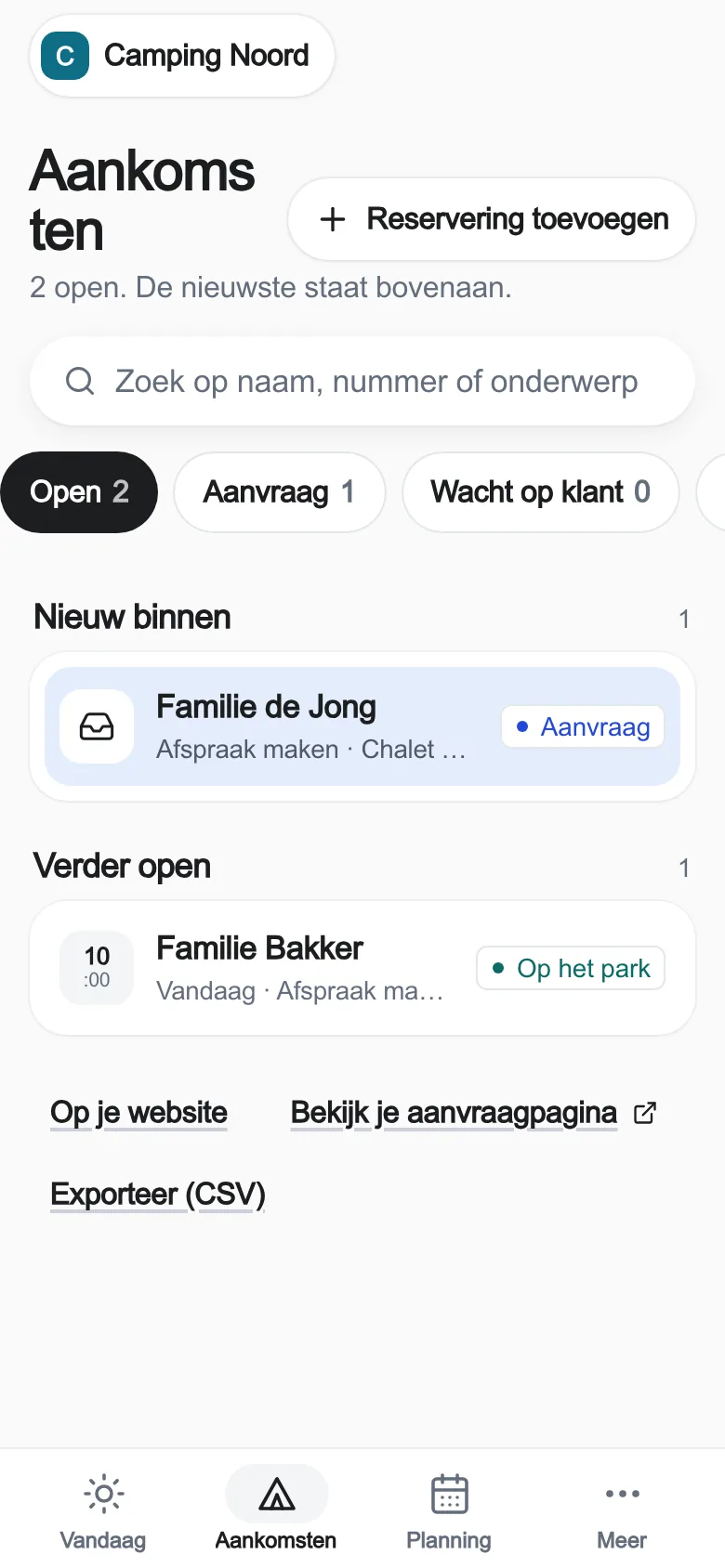 The real app with practice data: Work · Camping