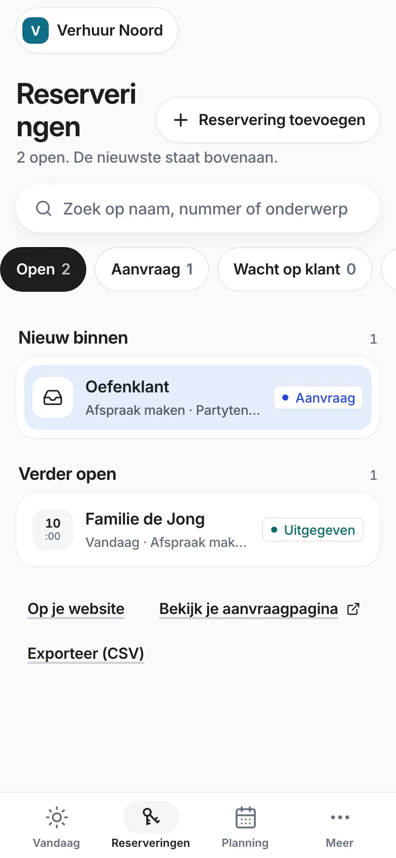 Die echte App mit Übungsdaten: Arbeit · Vermietung