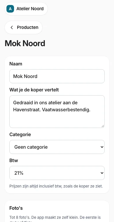 Webstability app: a product with variants and stock. Practice data.