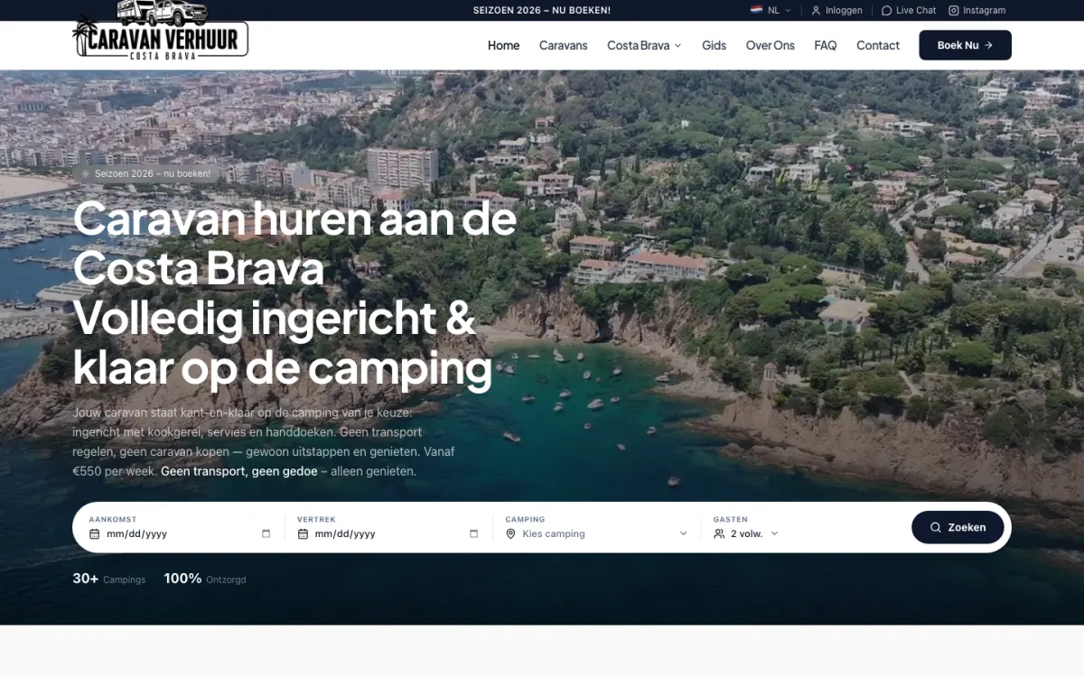 Caravanverhuur Spanje: Stacaravans op meer dan 30 campings in Catalonië, met online reserveren op datum, camping en aantal gasten.