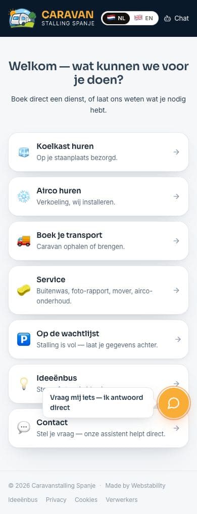 Caravanstalling Spanje auf einem Handy