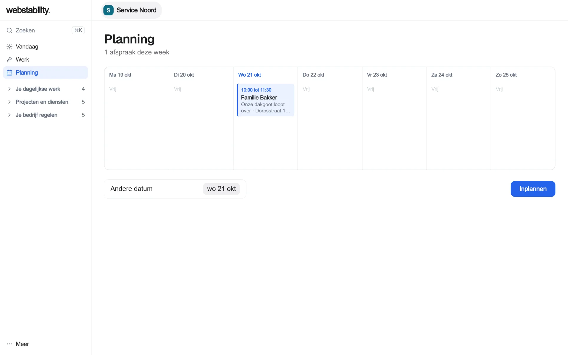 Real app, shown in Dutch: Scheduling