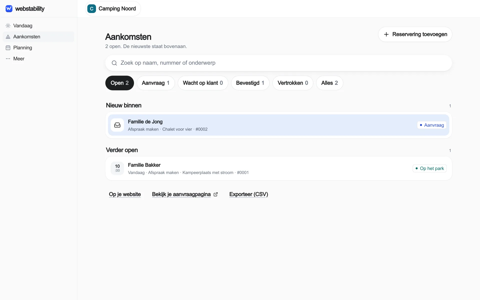 Real app: work list for camping & leisure, shown in Dutch