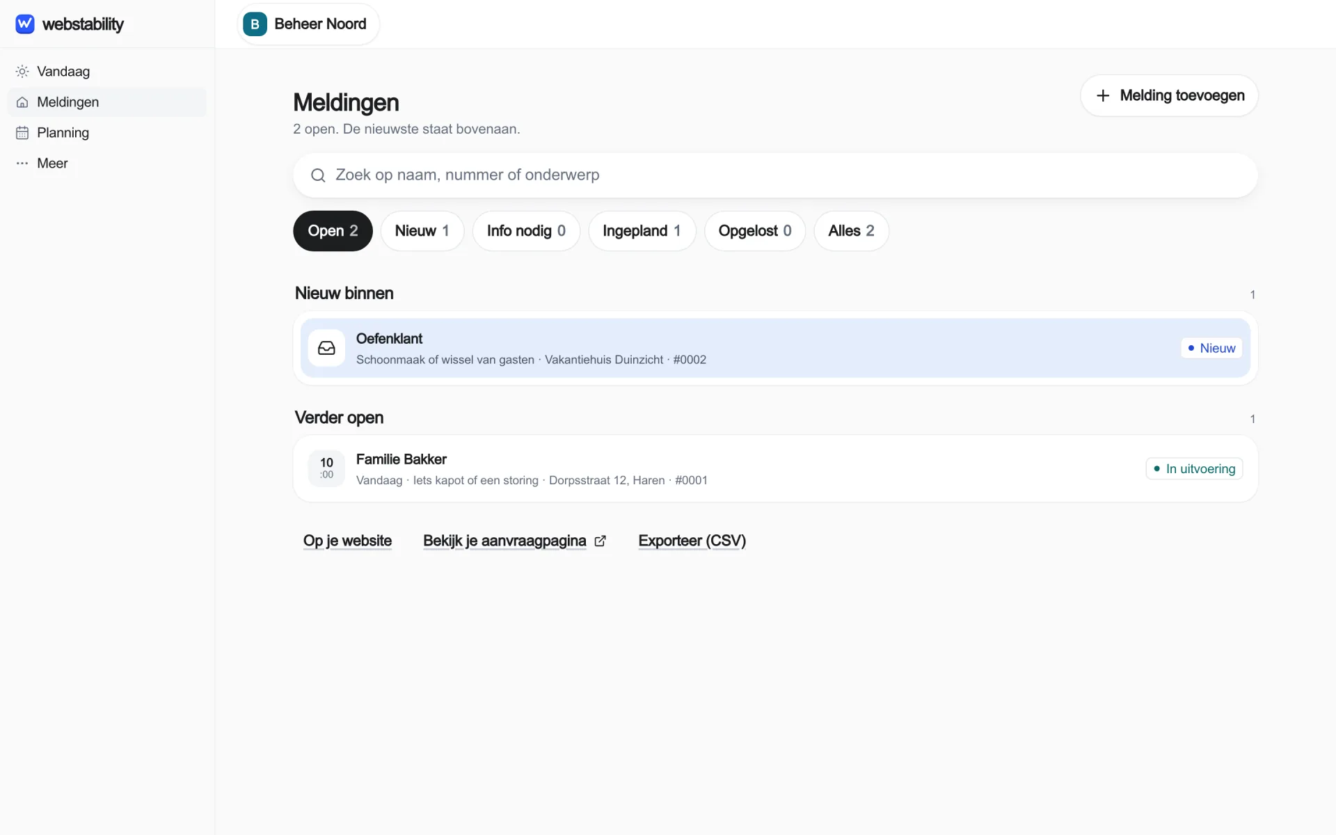 Real app: work list for property management, shown in Dutch