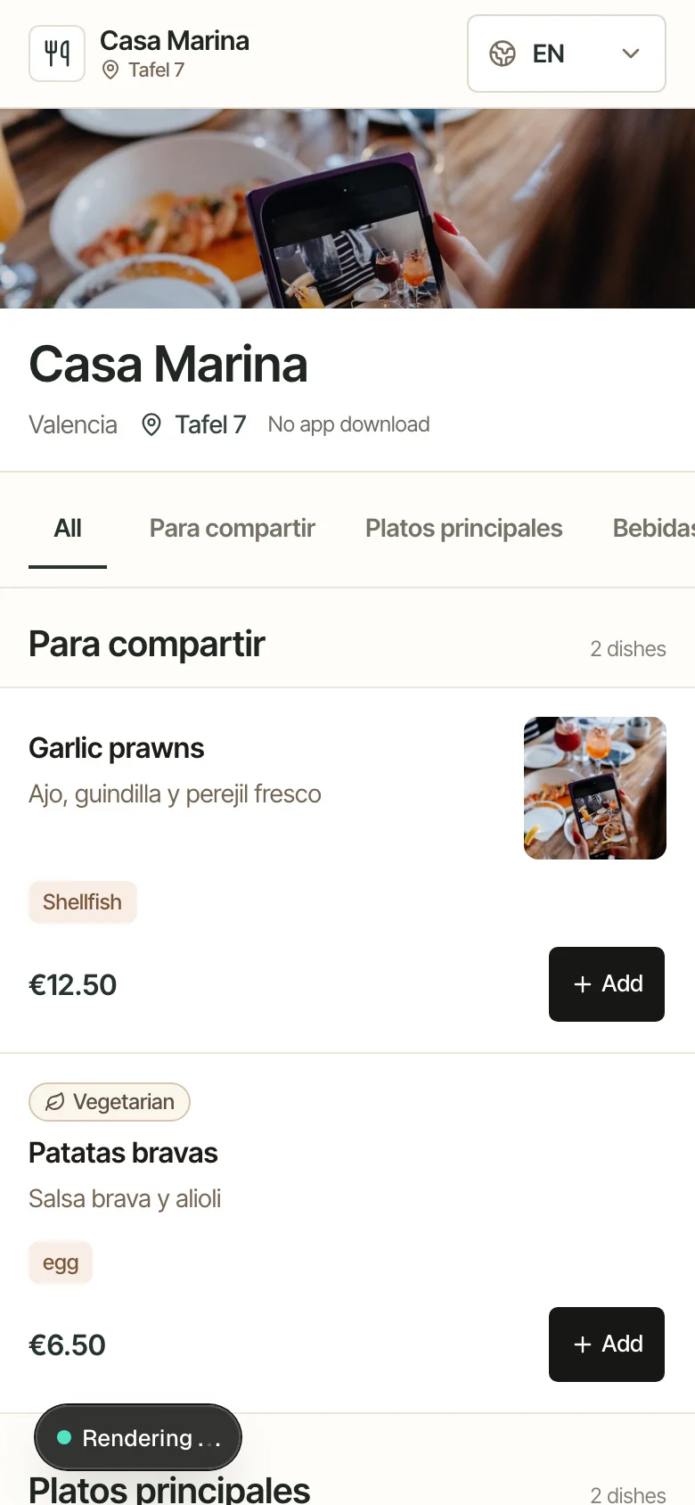 Mobile menu in English