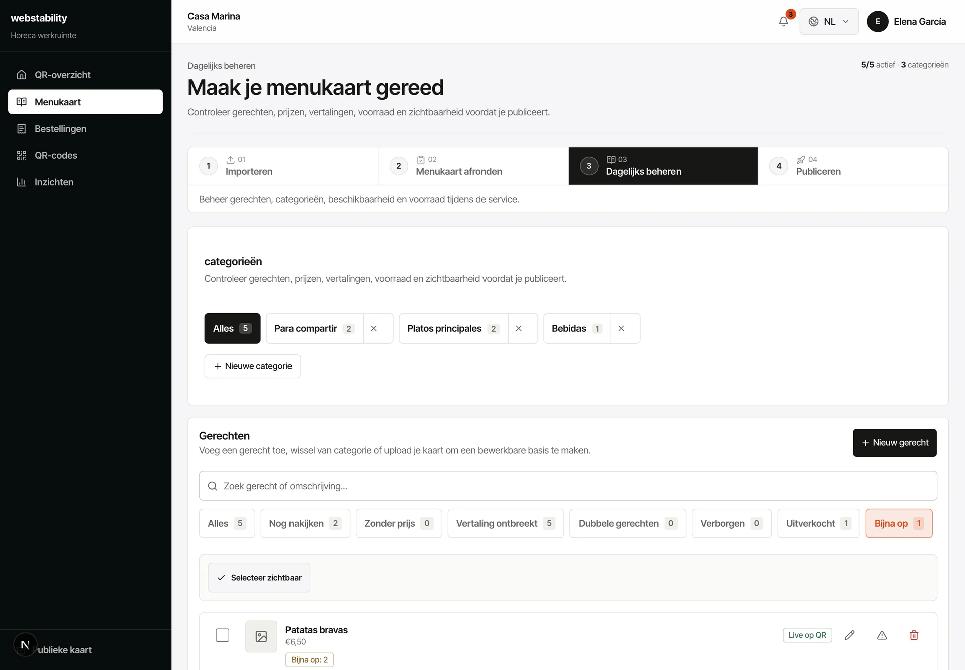 Estat de les existències de la carta