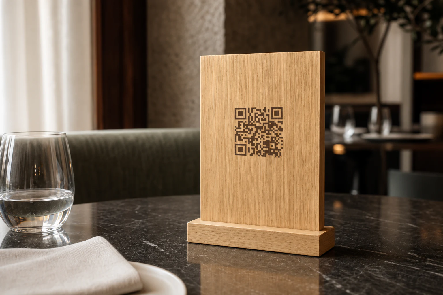 A polished table marker only works when guests can scan it from a natural position, including at night and outdoors.